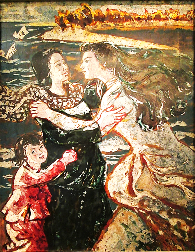 Two women and a child