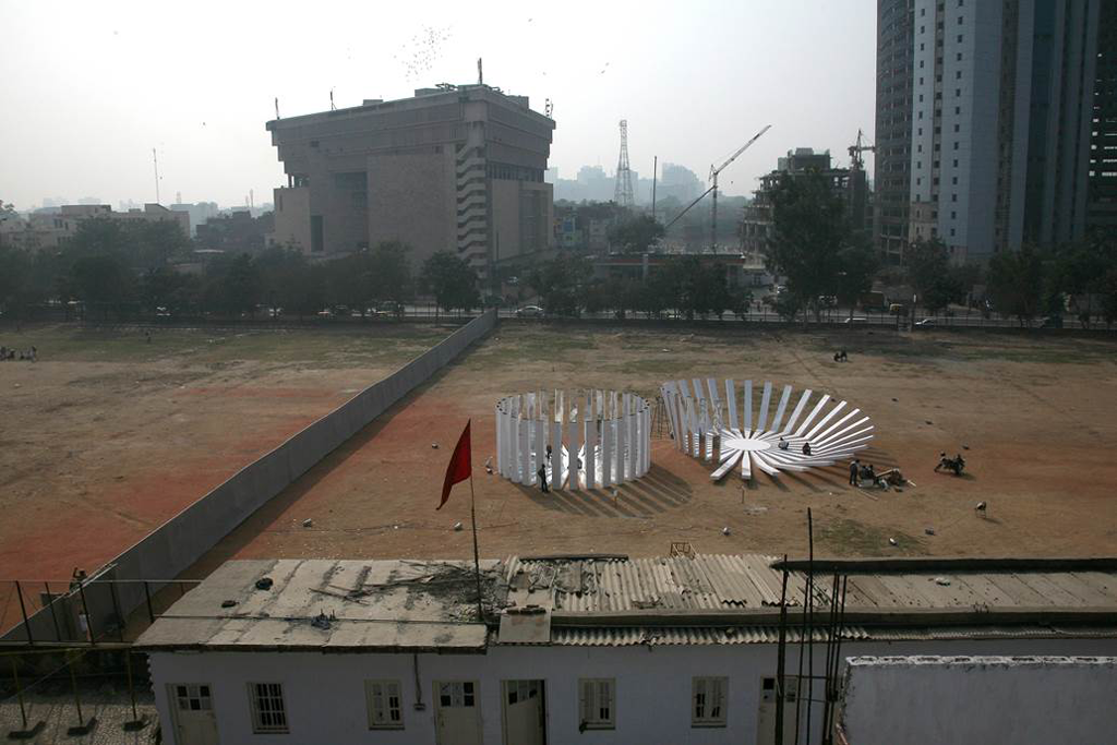 Art installation in a fenced field