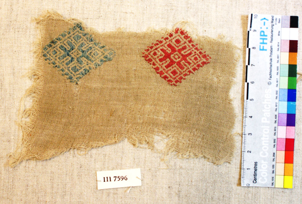Cotton fragment with blue and red embroidery