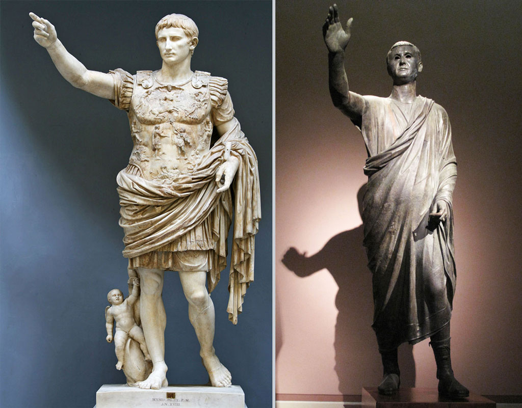 Augustus Imperator, two statues