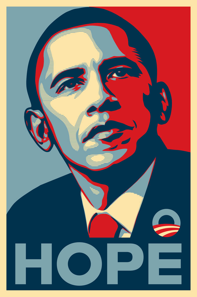 Shepard Fairey's print of Obama's face and the word hope