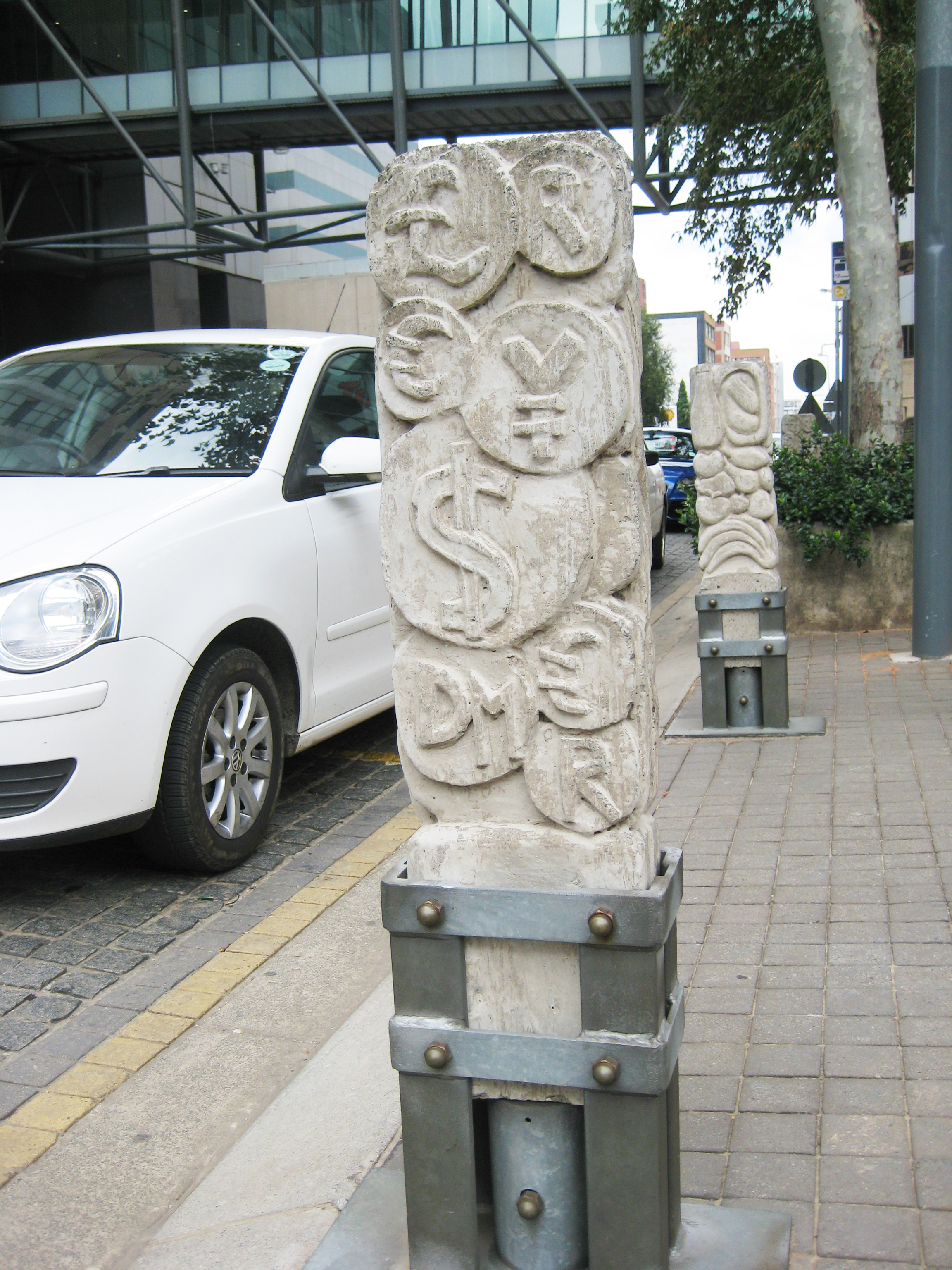 Decorated bollards in the banking district