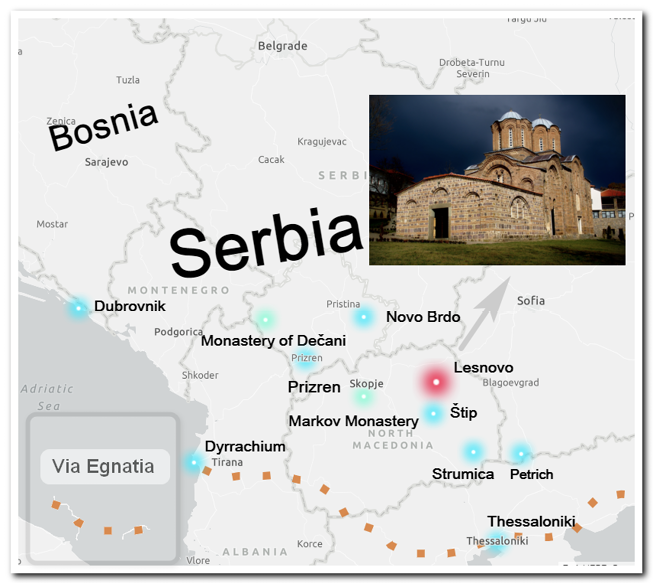 Map of Serbia with Lesnovo